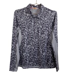 Adidas Womens Grey Geometric Leaf Print Long Sleeve Golf Polo Shirt BC7358 S